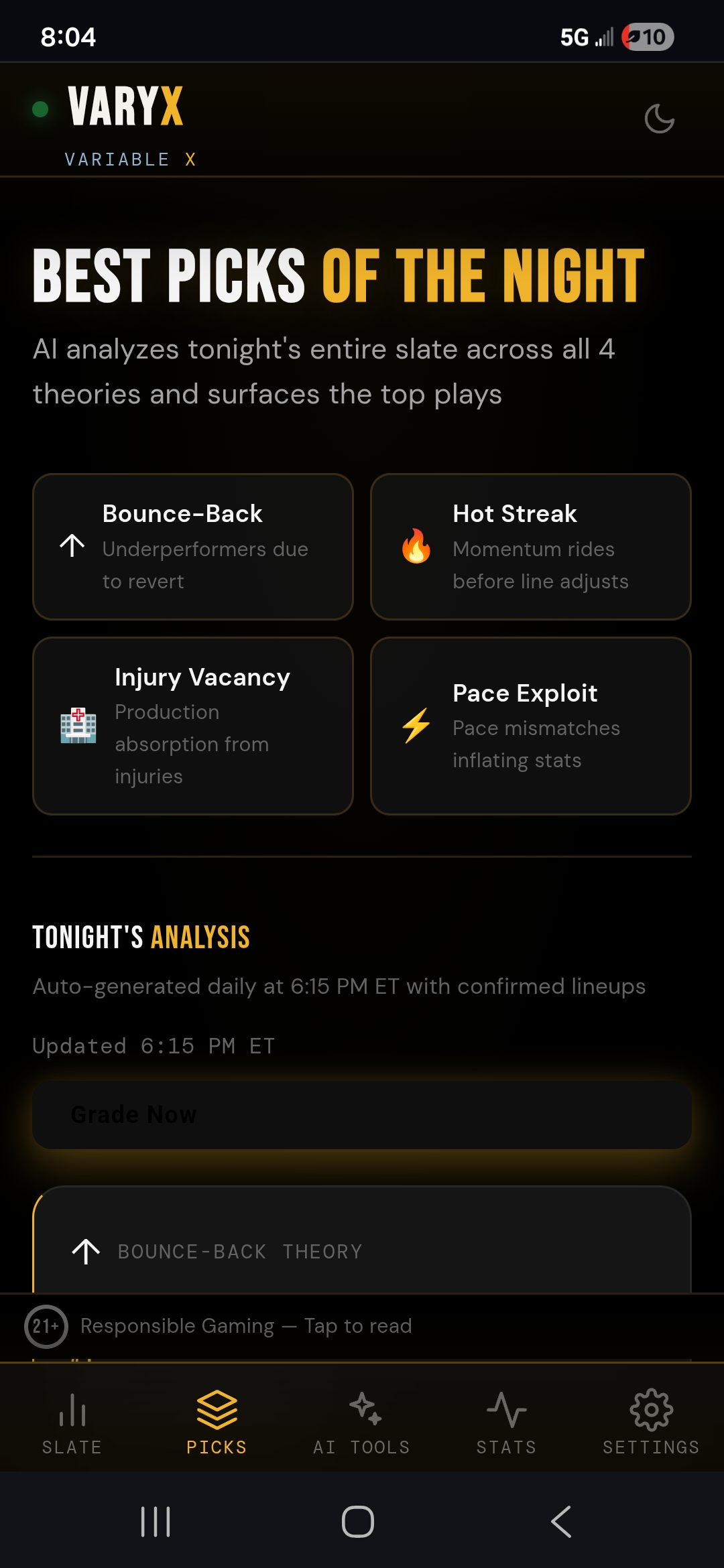 Best Picks — AI-generated picks across 4 theory frameworks
